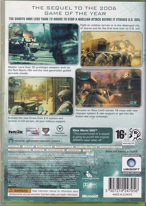 Tom Clancys Ghost Recon Advanced Warfighter 2 - XBOX 360 (B Grade) (Used) (Eng)